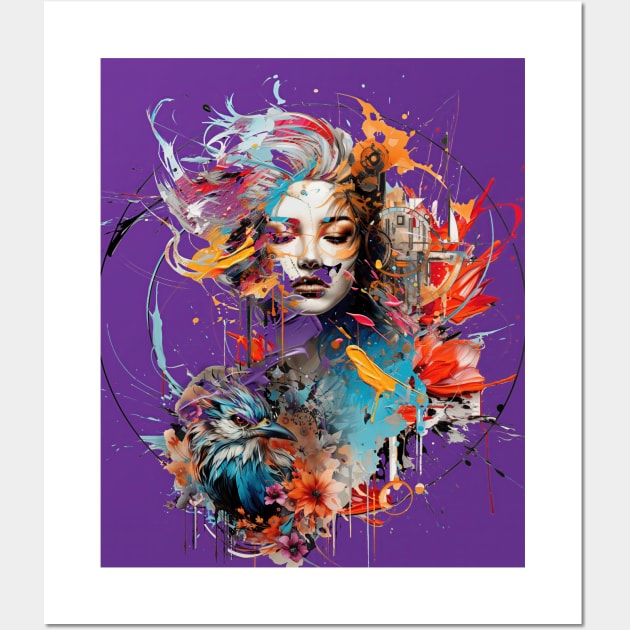 Avian Symphony: Abstract Splatter Embracing Feminine Grace Wall Art by Dill Pickle Apparel